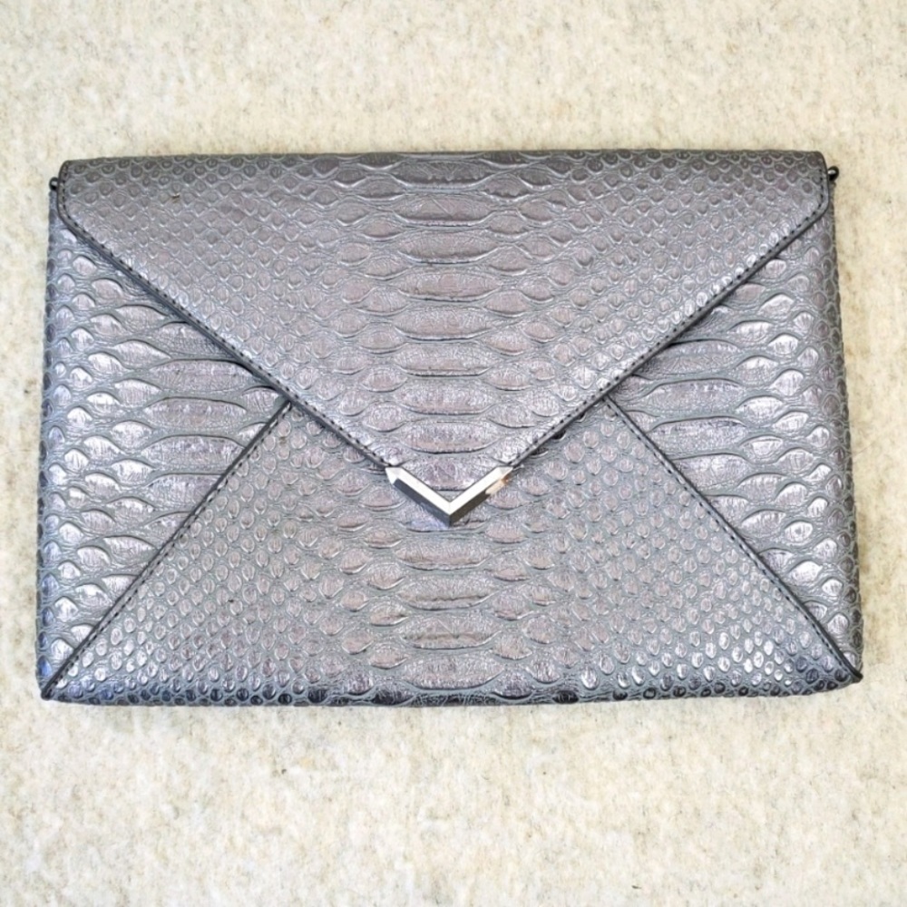 Stella & Dot silver embossed snakeskin clutch